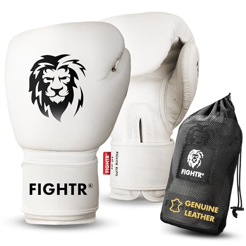 FIGHTR قفازات الملاكمة FIGHTR® برو مصنوعة من الجلد الأصلي | للرجال والنساء | للملاكمة، MMA، موياي تاي، كيك بوكسينغ وفنون القتال 10 12 14 16 أونصة | تشمل حقيبة حمل - Image 1