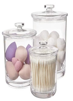 STORi STORi 3-Pack Premium Quality Qtip and Cotton Ball Holders | 15-oz, 30-oz, and 60-oz Clear Plastic Apothecary Jars with Lids | Perfect Containers for Bathroom and Vanity | Set of 3  - Image 1