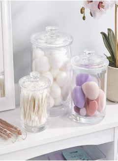 STORi STORi 3-Pack Premium Quality Qtip and Cotton Ball Holders | 15-oz, 30-oz, and 60-oz Clear Plastic Apothecary Jars with Lids | Perfect Containers for Bathroom and Vanity | Set of 3  - Image 3