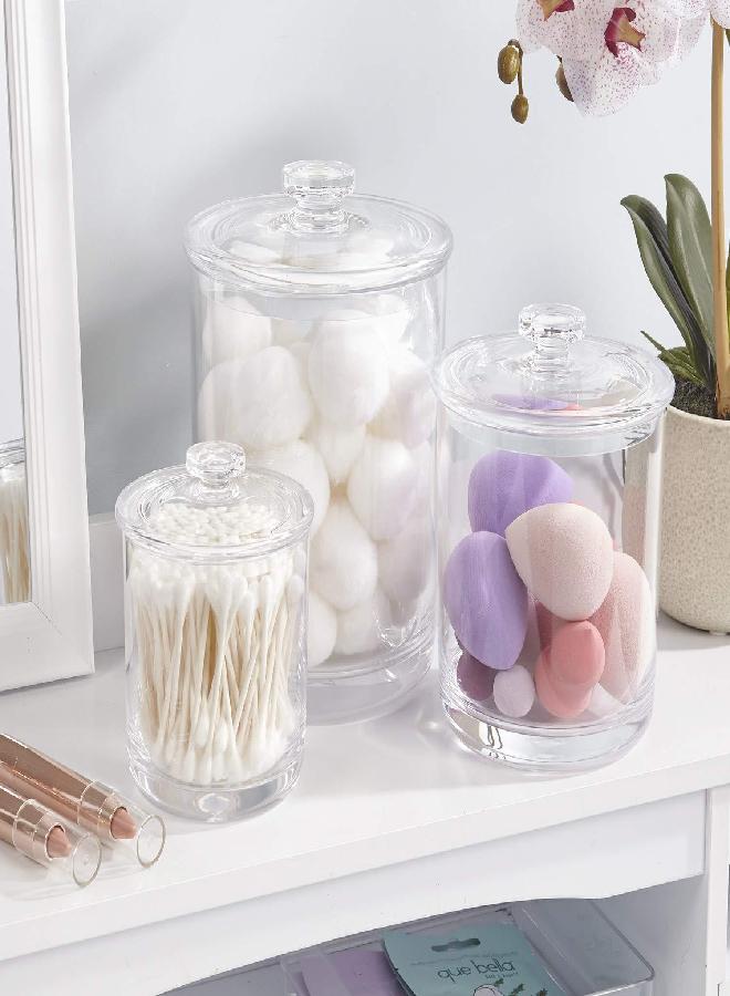 STORi STORi 3-Pack Premium Quality Qtip and Cotton Ball Holders | 15-oz, 30-oz, and 60-oz Clear Plastic Apothecary Jars with Lids | Perfect Containers for Bathroom and Vanity | Set of 3  - Image 3