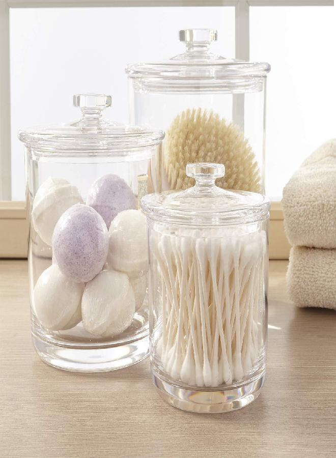 STORi STORi 3-Pack Premium Quality Qtip and Cotton Ball Holders | 15-oz, 30-oz, and 60-oz Clear Plastic Apothecary Jars with Lids | Perfect Containers for Bathroom and Vanity | Set of 3  - Image 5