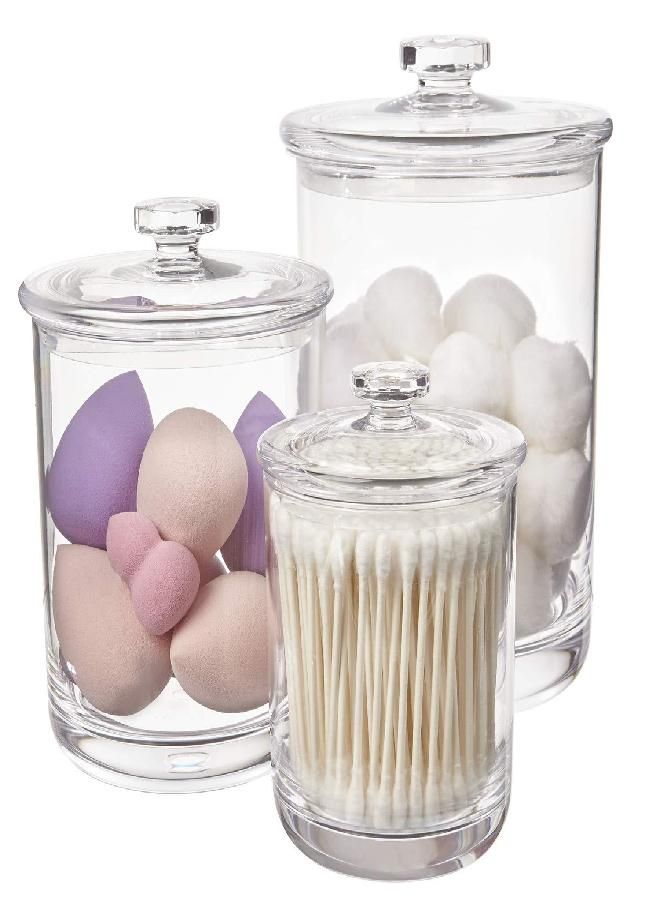 STORi STORi 3-Pack Premium Quality Qtip and Cotton Ball Holders | 15-oz, 30-oz, and 60-oz Clear Plastic Apothecary Jars with Lids | Perfect Containers for Bathroom and Vanity | Set of 3  - Image 4