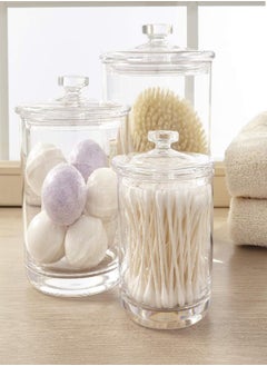 STORi STORi 3-Pack Premium Quality Qtip and Cotton Ball Holders | 15-oz, 30-oz, and 60-oz Clear Plastic Apothecary Jars with Lids | Perfect Containers for Bathroom and Vanity | Set of 3  - Image 2