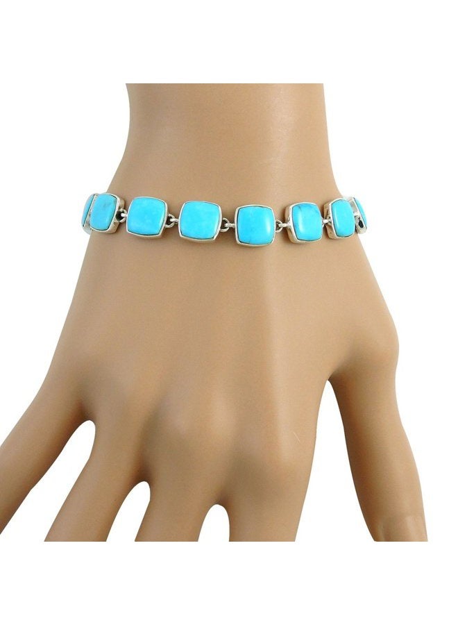 Turquoise Network Turquoise Link Bracelet Sterling Silver 925 Genuine Turquoise & Gemstones (Turquoise) - Image 3