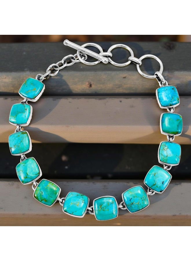Turquoise Network Turquoise Link Bracelet Sterling Silver 925 Genuine Turquoise & Gemstones (Turquoise) - Image 2