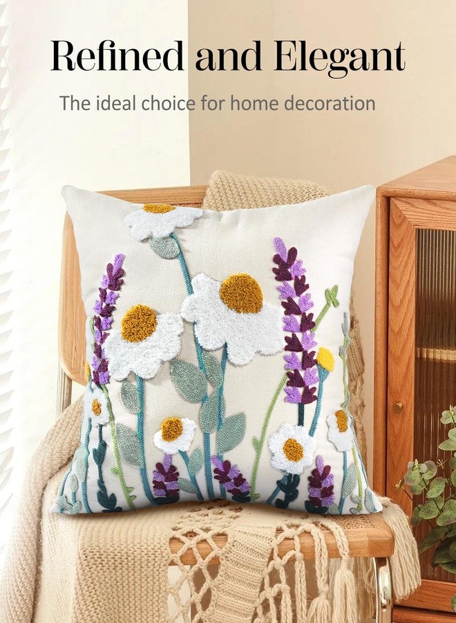 Kokaaee Embroidered Throw Pillow Covers - 18x18 Decorative Pillow Covers with Zipper Aesthetic Cute Design Boho Summer Linen Throw Pillowcases for Living Room Couch Sofa Bed, Wild Floral - Image 5