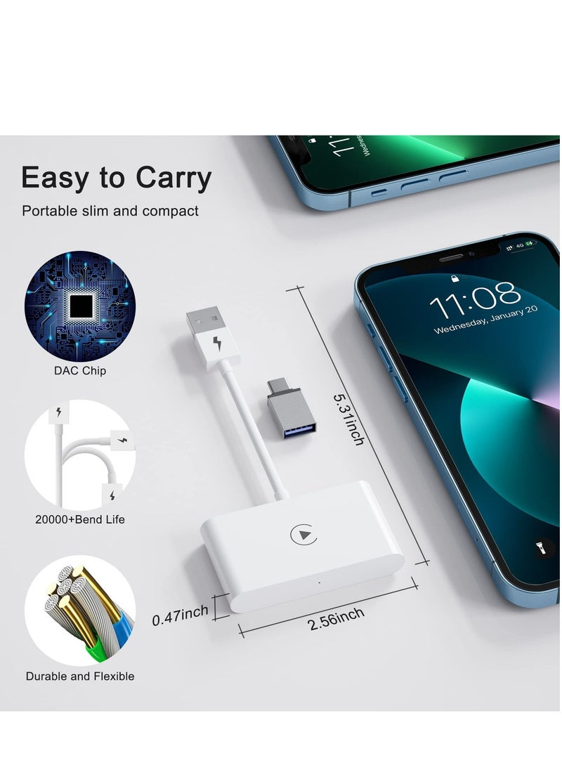 Generic - Wireless CarPlay Adapter for iPhone, Wireless Carplay Dongle Converts Factory Cars Wired Carplay to Wireless, Carplay Bluetooth Adapter, 5Ghz WiFi Auto-Connect Online Update, Support iOS 13+, White - Image 1