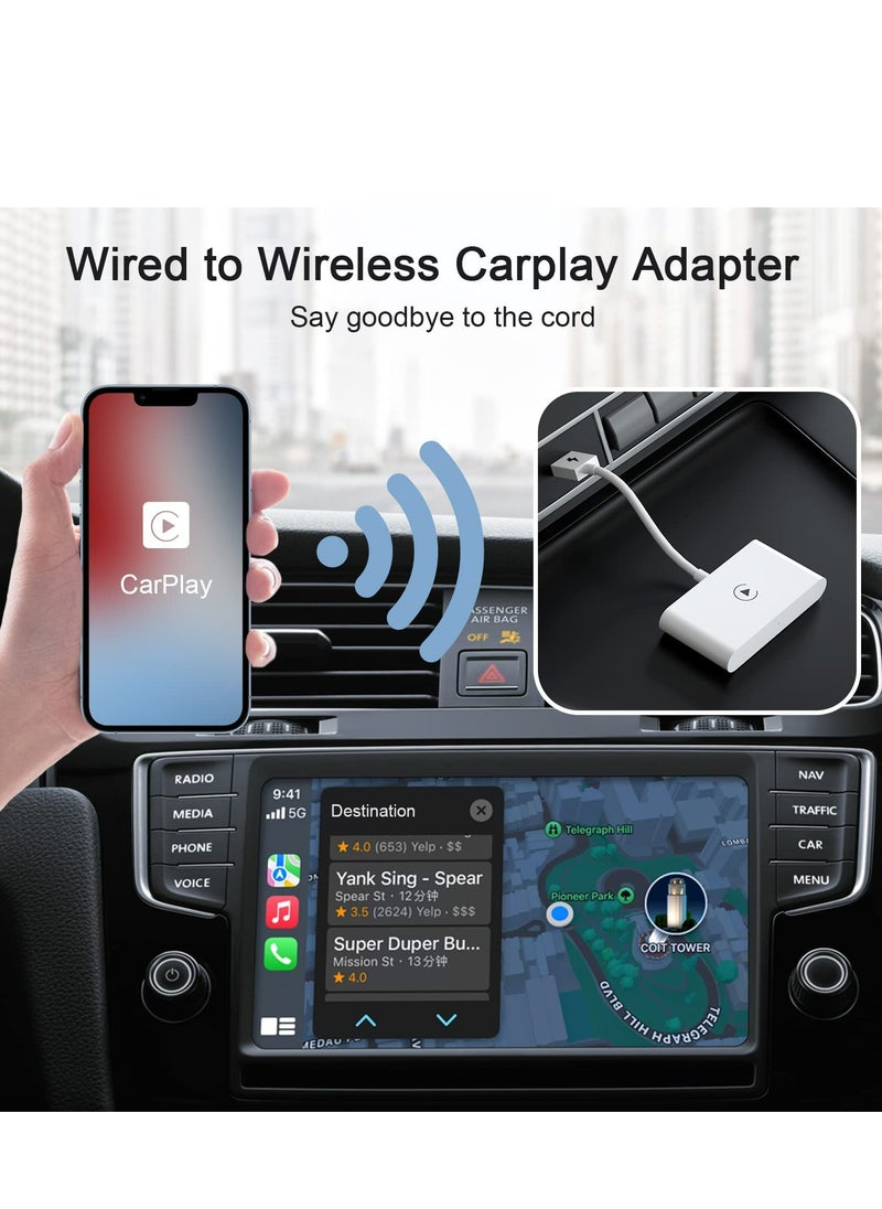 Generic - Wireless CarPlay Adapter for iPhone, Wireless Carplay Dongle Converts Factory Cars Wired Carplay to Wireless, Carplay Bluetooth Adapter, 5Ghz WiFi Auto-Connect Online Update, Support iOS 13+, White - Image 1