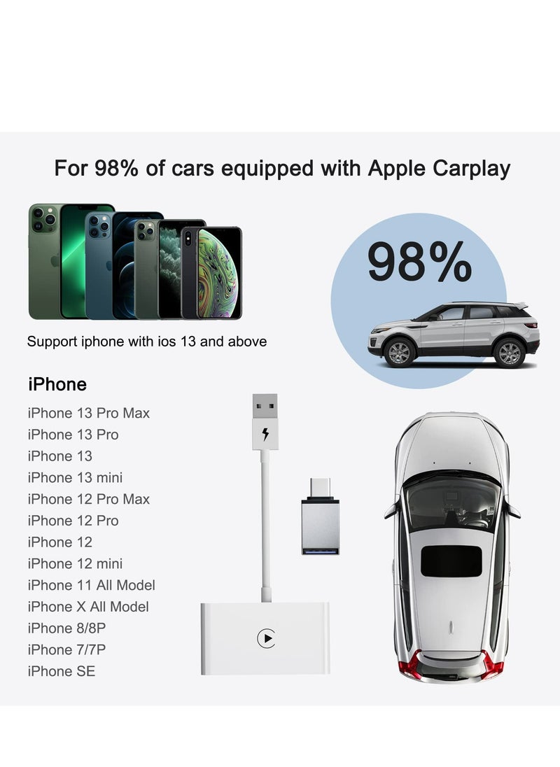 Generic - Wireless CarPlay Adapter for iPhone, Wireless Carplay Dongle Converts Factory Cars Wired Carplay to Wireless, Carplay Bluetooth Adapter, 5Ghz WiFi Auto-Connect Online Update, Support iOS 13+, White - Image 1