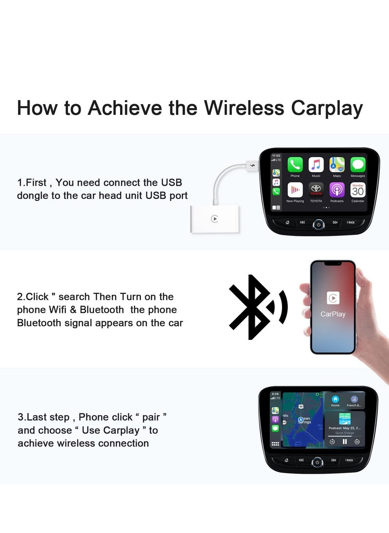 Generic - Wireless CarPlay Adapter for iPhone, Wireless Carplay Dongle Converts Factory Cars Wired Carplay to Wireless, Carplay Bluetooth Adapter, 5Ghz WiFi Auto-Connect Online Update, Support iOS 13+, White - Image 1