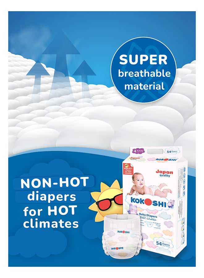 Kokoshi Premium Baby Diapers Size 4 (9-13 kg), 54 pcs – Ultra-Soft, Hypoallergenic, 12h Protection, Breathable, Leak-Proof Japanese, Wetness Indicator - Image 3