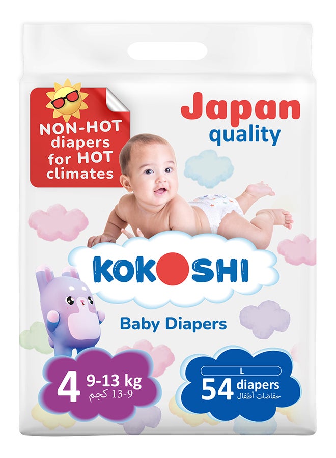 Kokoshi Premium Baby Diapers Size 4 (9-13 kg), 54 pcs – Ultra-Soft, Hypoallergenic, 12h Protection, Breathable, Leak-Proof Japanese, Wetness Indicator - Image 1