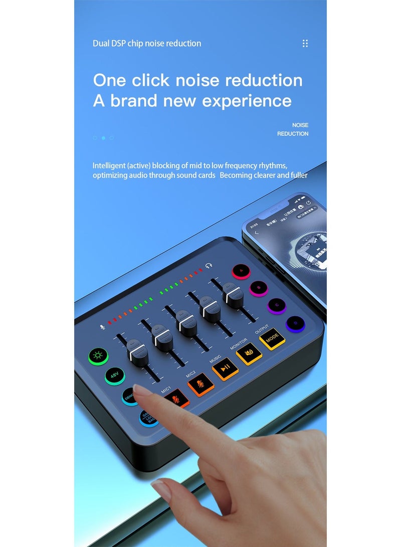 F9 Gaming Audio Mixer, Sound Card for Streaming, Streaming RGB PC Mixer with XLR Microphone Interface, Volume Fader, 48V Phantom Power, for Podcast/Recording/Game Voice/Youtube/TikTok/Vocal - Image 4