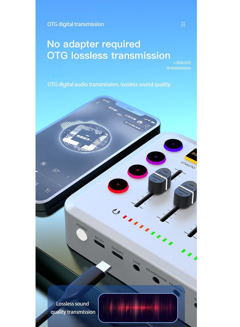 F9 Gaming Audio Mixer, Sound Card for Streaming, Streaming RGB PC Mixer with XLR Microphone Interface, Volume Fader, 48V Phantom Power, for Podcast/Recording/Game Voice/Youtube/TikTok/Vocal - Image 5