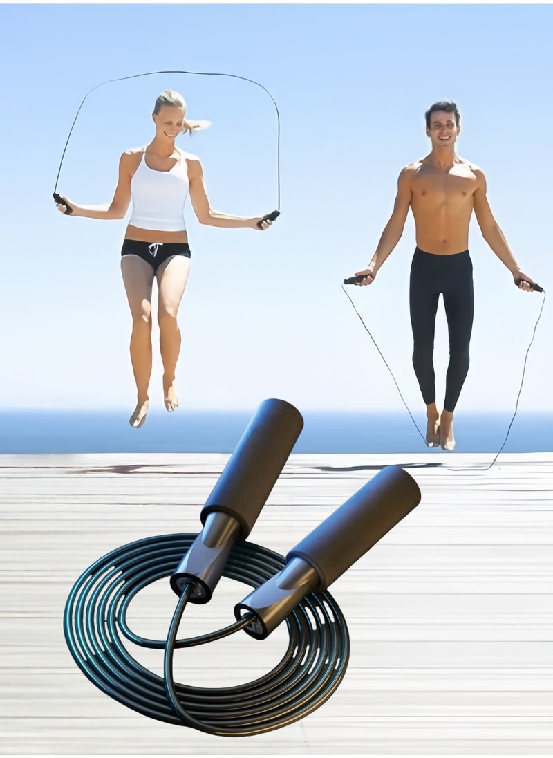 Adjustable Speed Heavy Weighted Steel Professional Steel Wire Jump Rope|Ball Bearing High Speed Jump Rope|Heavy Skipping Rope PVC Weighted Speed Exercise Jump Rope|360 Degree rotation 3M Rope Length (Black)