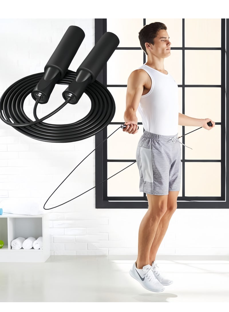 Generic Adjustable Speed Heavy Weighted Steel Professional Steel Wire Jump Rope|Ball Bearing High Speed Jump Rope|Heavy Skipping Rope PVC Weighted Speed Exercise Jump Rope|360 Degree rotation 3M Rope Length (Black) - Image 1