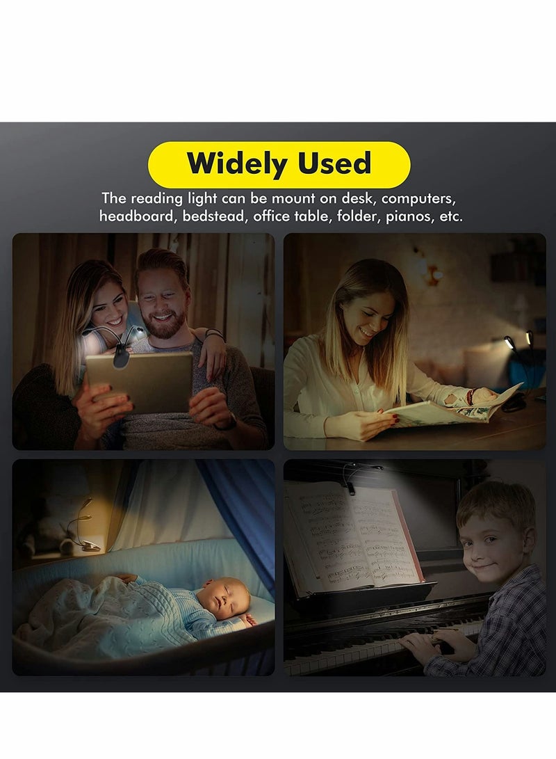 Excefore Reading Light 14 LED Rechargeable Book Light Stand Light Eye Care Warm White Clip-On Reading Light 9 Brightness 2 Goosenecks Light Up Portable USB Lightweight Reading in in Desk Bed Travel - Image 5
