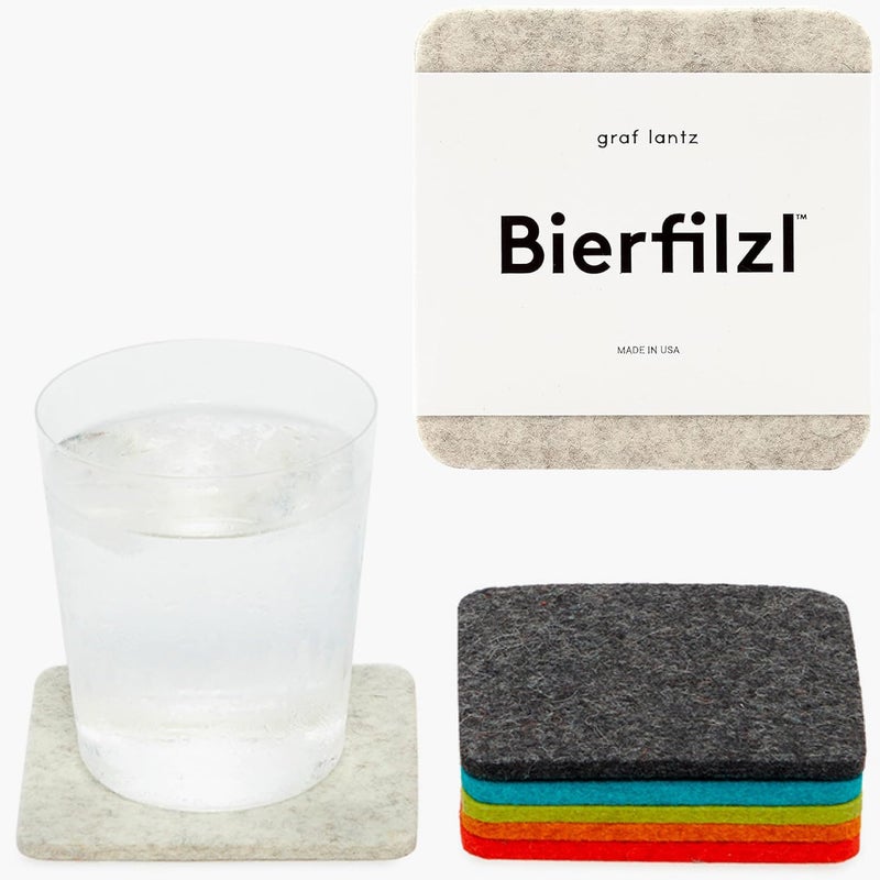Graf Lantz Bierfilzl Merino Wool Square Coasters Set of 6 Midcentury 4x4x5mm Absorbs 30 Weight Natural German Wool Heat Resistant Sustainable Reusable Home Decor Coffee Table Decor