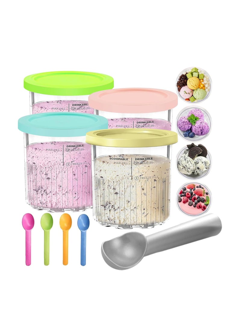 4 Pack Ninja Pint Cups and Lids for NC501 NC500 Ice Cream Cream Containers Cups Tubs Canister Set Milkshake Pots Compatible with Ninja Ice Cream Maker Machines - Image 1