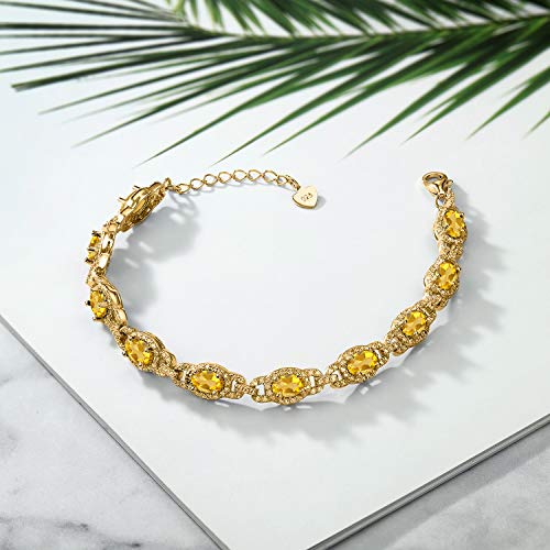 Gem Stone King 18K Yellow Gold Plated Silver Oval Gemstone Birthstone Tennis Bracelet For Women | Oval 6X4MM | 7 Inch With 1 Inch Extender | Fine Jewelry Gifts for Her Mom Women Wife - Image 5