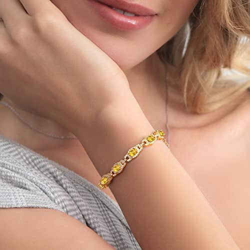 Gem Stone King 18K Yellow Gold Plated Silver Oval Gemstone Birthstone Tennis Bracelet For Women | Oval 6X4MM | 7 Inch With 1 Inch Extender | Fine Jewelry Gifts for Her Mom Women Wife - Image 3