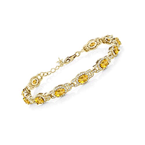 Gem Stone King 18K Yellow Gold Plated Silver Oval Gemstone Birthstone Tennis Bracelet For Women | Oval 6X4MM | 7 Inch With 1 Inch Extender | Fine Jewelry Gifts for Her Mom Women Wife - Image 1