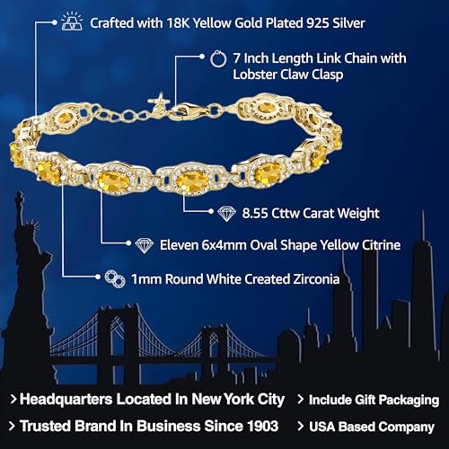 Gem Stone King 18K Yellow Gold Plated Silver Oval Gemstone Birthstone Tennis Bracelet For Women | Oval 6X4MM | 7 Inch With 1 Inch Extender | Fine Jewelry Gifts for Her Mom Women Wife - Image 2