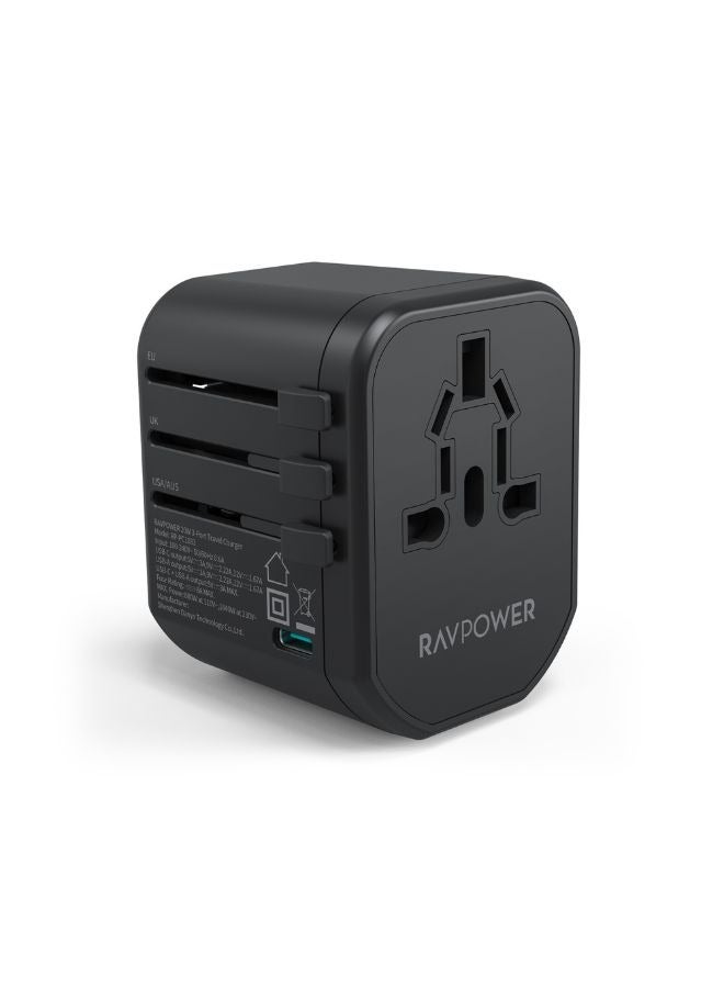 RAVPOWER 10000 mAh RAVPOWER 5-in-1 Travel Charging Combo, 10000mAh Power Bank, 20W 3-Port Travel Charger, Car Charger, 2 Charging Cable Black - Image 3