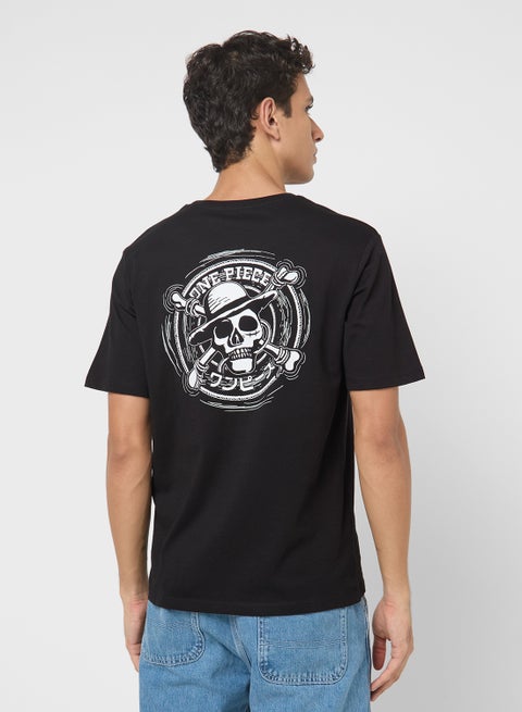 تيشيرت بياقة دائرية ونقش قطعة واحدة