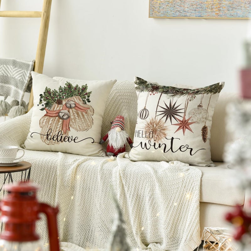 AVOIN colorlife AVOIN colorlife Merry Christmas Balls Eucalyptus Holly Berries Gloves Throw Pillow Covers  20 x 20 Inch Xmas Winter Holiday Cushion Case Decoration for Sofa Couch Set of 4  - Image 5