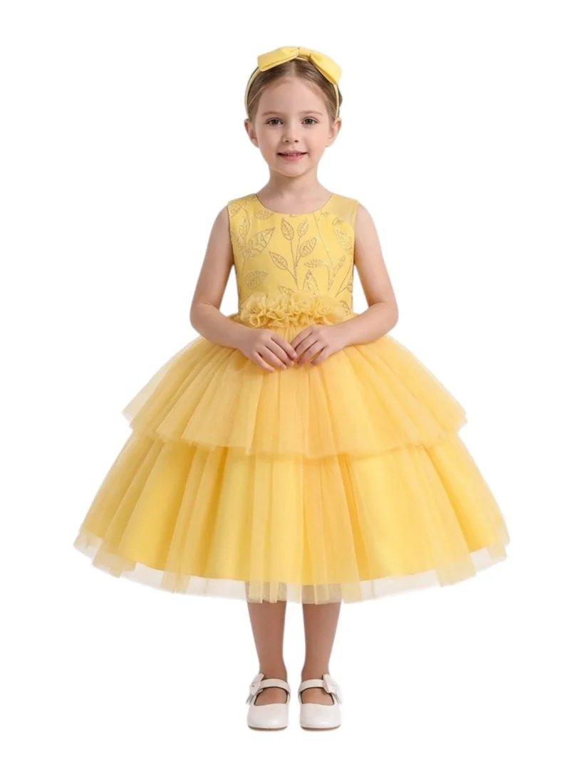 بيداني Bright Yellow Tiered Tulle Party Dress