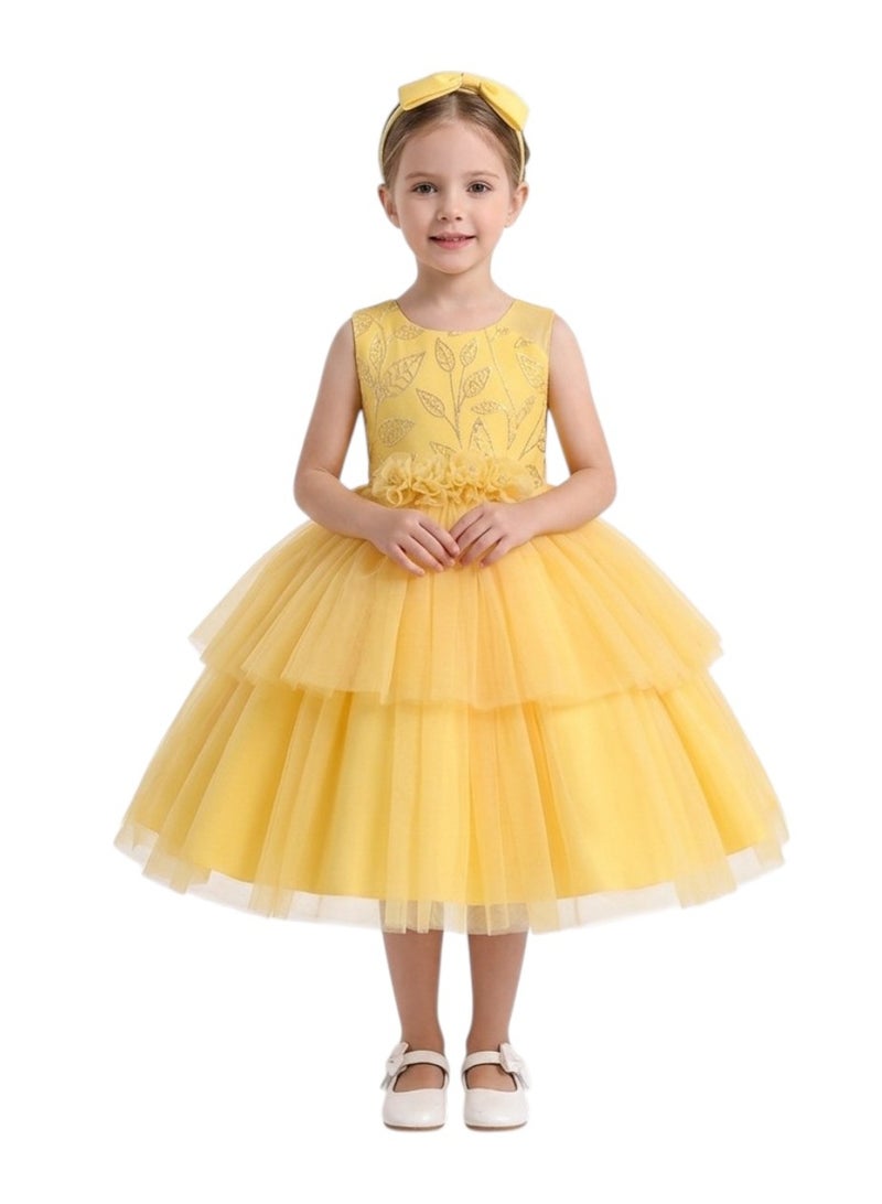 Bidani Bright Yellow Tiered Tulle Party Dress - Image 1