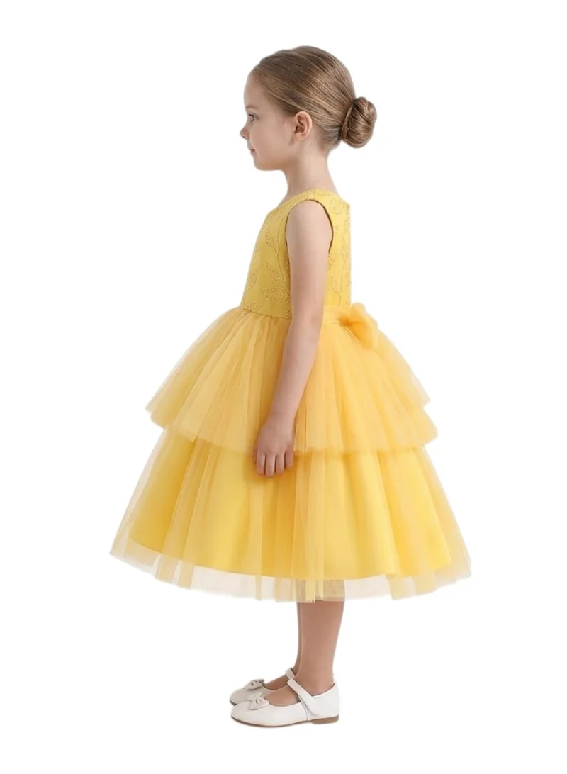 بيداني Bright Yellow Tiered Tulle Party Dress