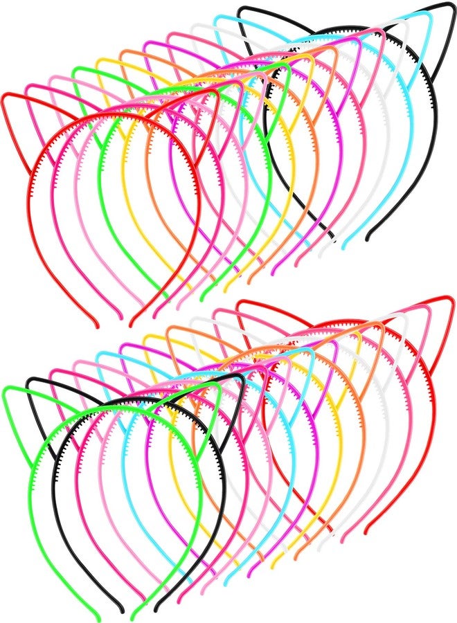 Chuangdi 48 Pcs Solid Cat Ears Headbands Bulk for Women Plastic Kitty Hairbands Cat Hair Hoops Party Favor Hair Accessories - Image 1