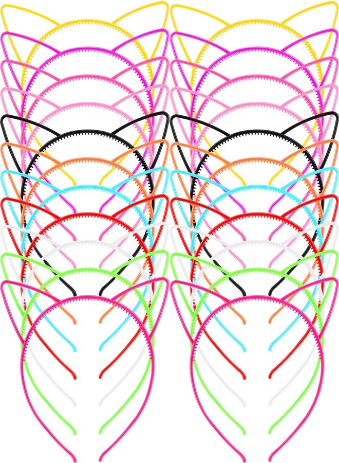 Chuangdi 48 Pcs Solid Cat Ears Headbands Bulk for Women Plastic Kitty Hairbands Cat Hair Hoops Party Favor Hair Accessories - Image 4