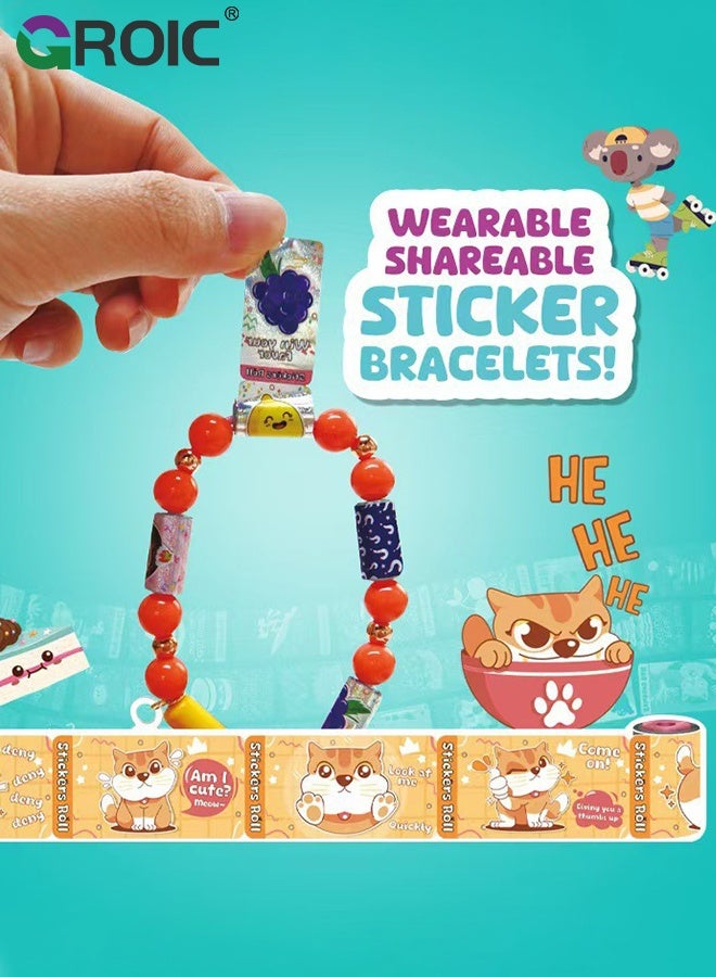 GROIC Wearable & Shareable Sticker Bracelet, Includes 50 Mini Stickers, 1 Mystery Reveal Sticki Rolls, 4 Stickers Roll, 1 Bracelet Cord with Clasps, Friendship Bracelet Toys for kids - Image 5