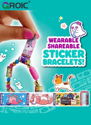 Wearable & Shareable Sticker Bracelet, Includes 50 Mini Stickers, 1 Mystery Reveal Sticki Rolls, 4 Stickers Roll, 1 Bracelet Cord with Clasps, Friendship Bracelet Toys for kids - view 3