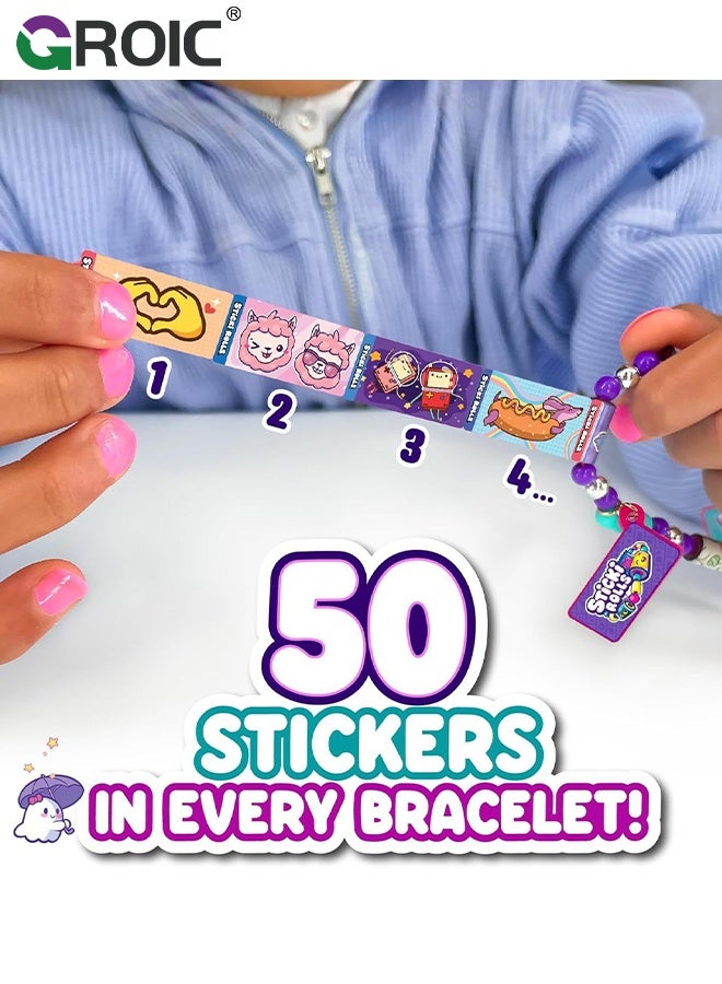GROIC Wearable & Shareable Sticker Bracelet, Includes 50 Mini Stickers, 1 Mystery Reveal Sticki Rolls, 4 Stickers Roll, 1 Bracelet Cord with Clasps, Friendship Bracelet Toys for kids - Image 2