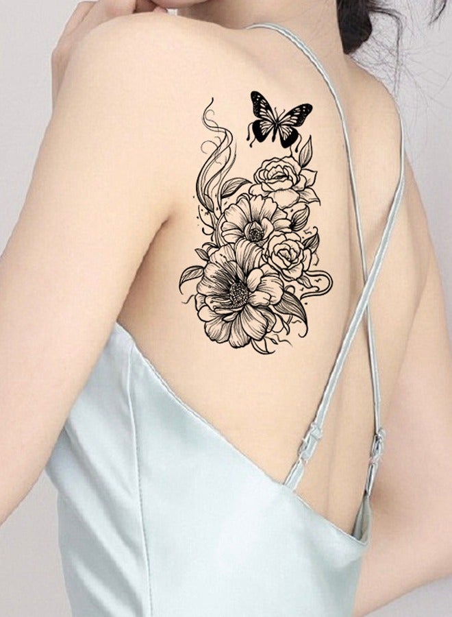 زهرة الذراع زهرة لصاقات وشم الراقية محاكاة صورة كبيرة الظلام الذراع الصدر المؤقتة لصاقات وشم B - Image 1