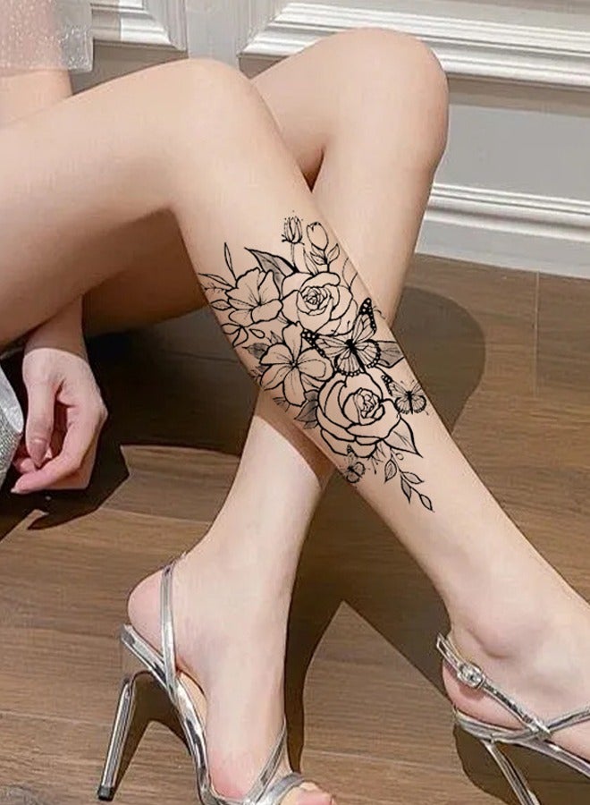 زهرة الذراع زهرة لصاقات وشم الراقية محاكاة صورة كبيرة الظلام الذراع الصدر المؤقتة لصاقات وشم B - Image 5