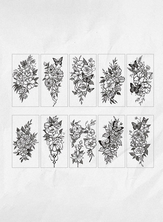 زهرة الذراع زهرة لصاقات وشم الراقية محاكاة صورة كبيرة الظلام الذراع الصدر المؤقتة لصاقات وشم B - Image 2