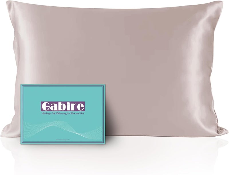Gabire Mulberry Silk Pillowcase for Hair and Skin Prevent Acne Pillowcase Both Sides Real Silk Pillowcases Organic Silk Pillowcase with Hidden Zipper, Apricot Grey, Standard (20"×26") - Image 1