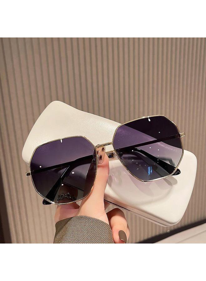 Generic Blue Clear Creative Metal  Polygonal Sunglasses, Suitable for Vacation, Seaside Driving Travel Sunglasses - Image 1