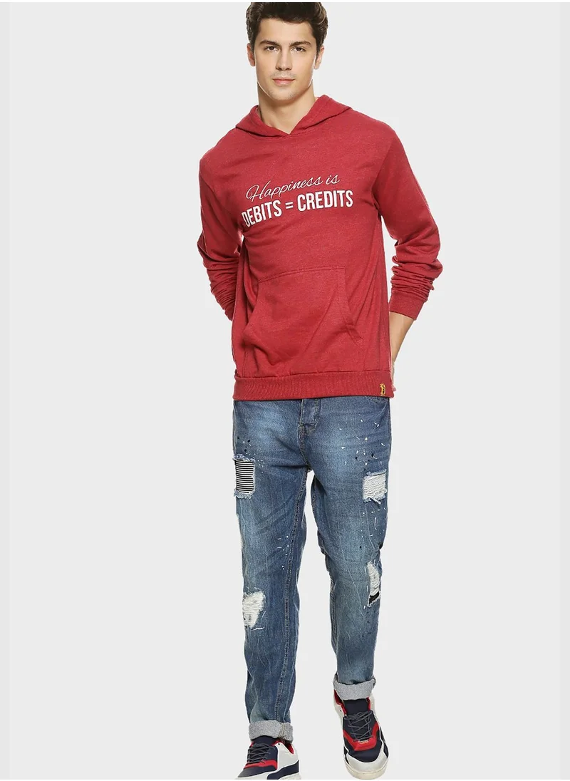 Campus Sutra Men Printed Hooded Sweatshirt