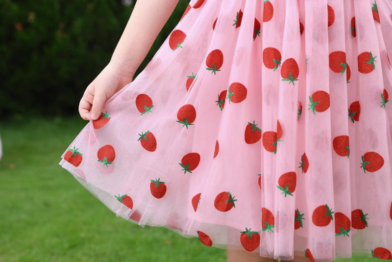 IMEKIS Fairy Dress for Girls: 5th 6th Birthday Outfit Cake Smash Wedding Guest Kids Toddler Graduation Princess Sparkly Strawberry Tulle Tutu Tea Party Formal Pageant Short Gown Pink Berry 5-6 Years - Image 5
