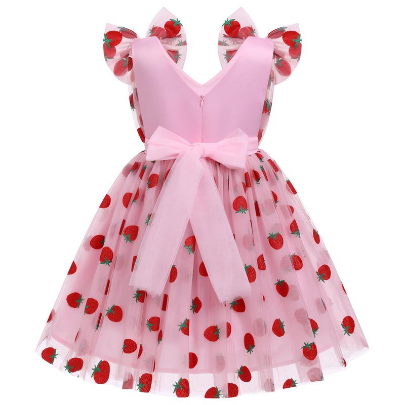 IMEKIS Fairy Dress for Girls: 5th 6th Birthday Outfit Cake Smash Wedding Guest Kids Toddler Graduation Princess Sparkly Strawberry Tulle Tutu Tea Party Formal Pageant Short Gown Pink Berry 5-6 Years - Image 4