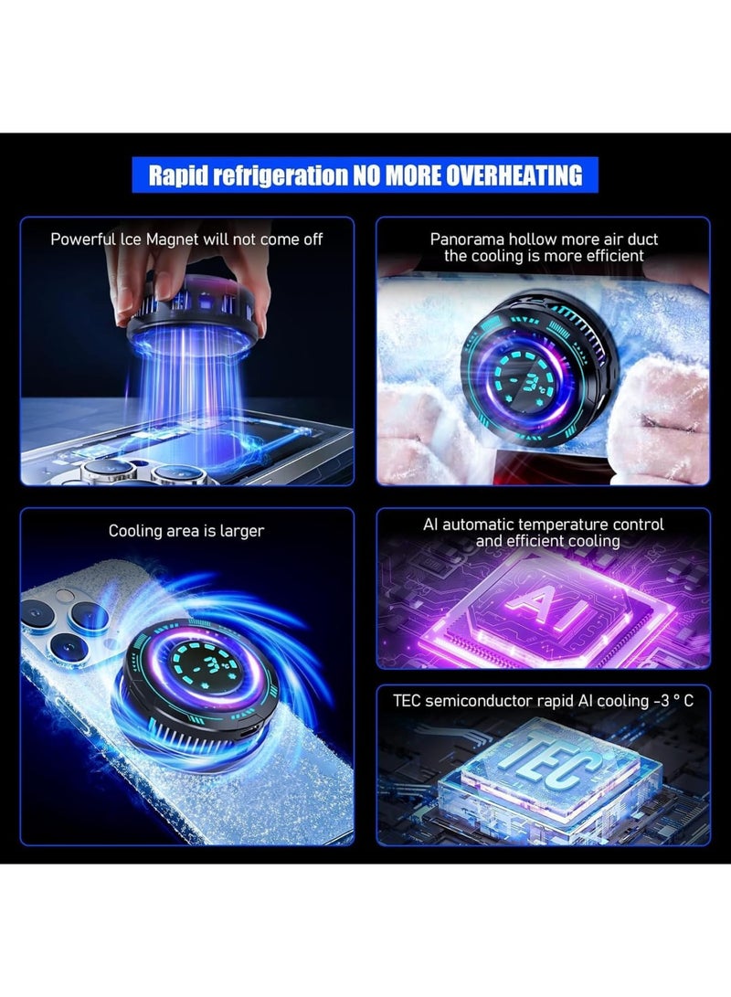 SYOSI Phone Cooler for Gaming & Streaming - LED Display Radiator Cooling Fan with Magnetic Attachment, 15W Semiconductor Cooling, Low Noise, No Fog, Compatible with 60-115mm Phones (Black) - Image 2