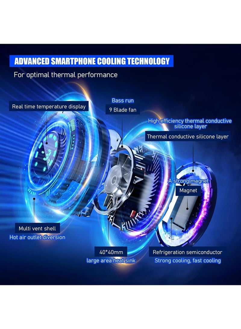 SYOSI Phone Cooler for Gaming & Streaming - LED Display Radiator Cooling Fan with Magnetic Attachment, 15W Semiconductor Cooling, Low Noise, No Fog, Compatible with 60-115mm Phones (Black) - Image 3