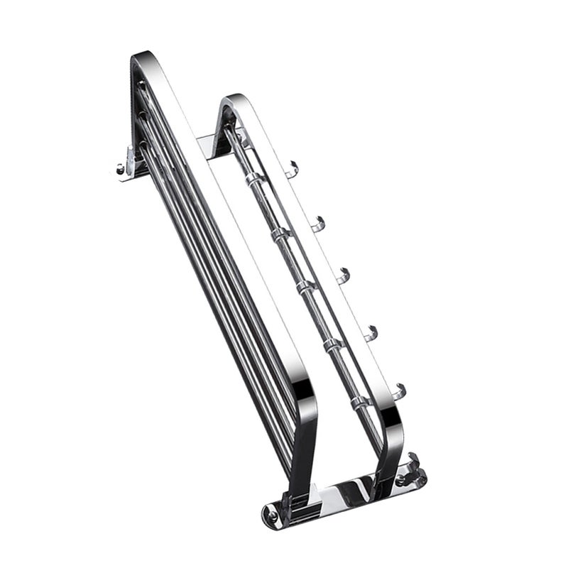 Double Towel Rack Foldable Adhesive 304 Stainless Steel Wall Towel Shelf with Hooks for Bathroom - Image 3