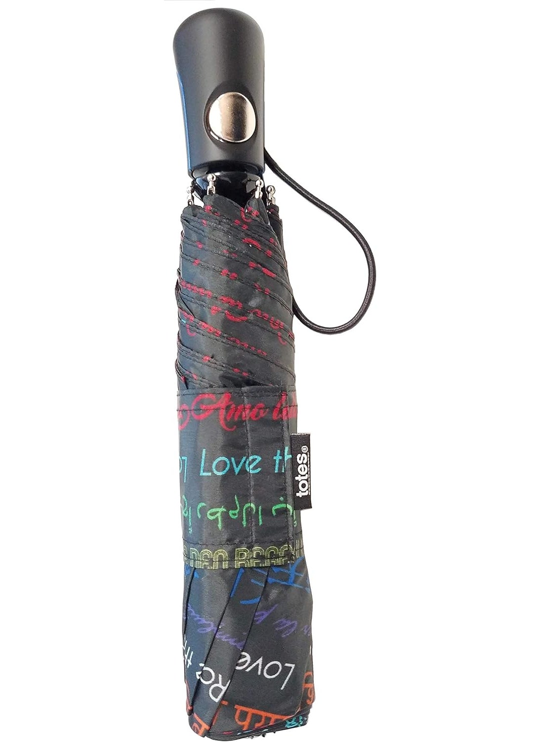 Totes - totes Umbrella NeverWet technology Auto Open 43 arc Umbrella I love the rain print on Umbrella in Different Languages - Image 1